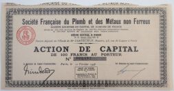 Акция Производство свинца и цветных металлов, 100 франков 1948 года, Франция